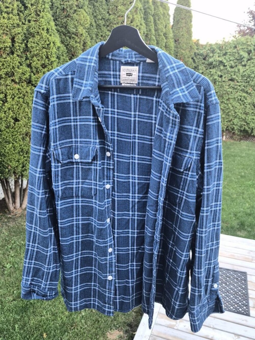 Levi's Jackson Worker Flannel Shirt Men's L Sapphire Blue Houndtooth Plaid